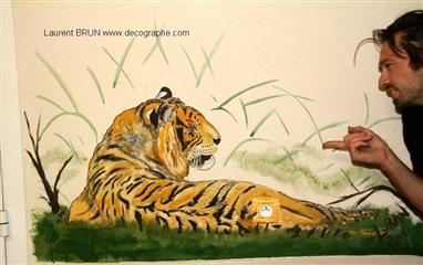 peinture murale d'un tigre du bengale