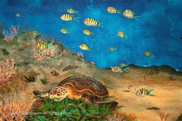 fresque murale des animaux marins