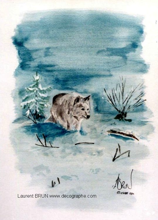 Tableaux et peintures animalières d'un loup blanc dans la neige