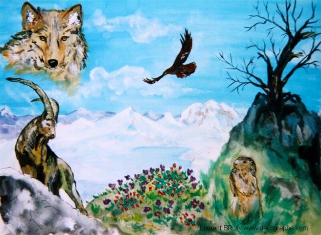 Tableaux et peintures animalières loup et autres animaux de montagnes