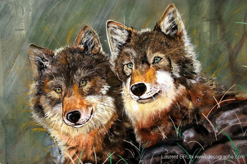 peintures d'un couple de loups