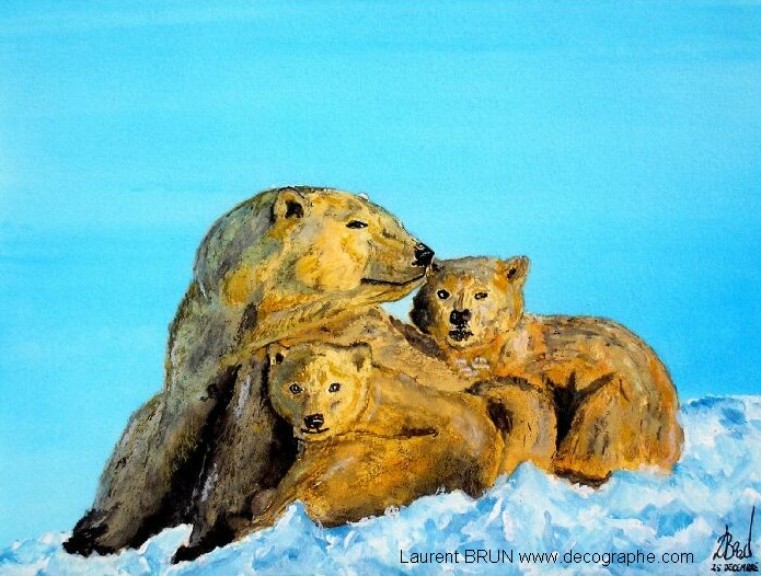 peinture d'une famille d'ours polaire