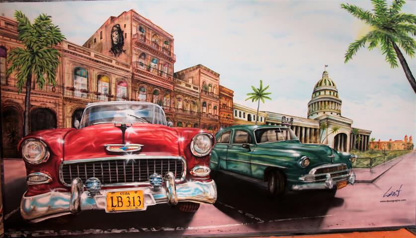 fresque décor voiture_ cuba
