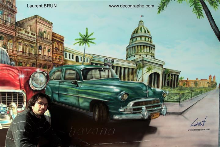 fresque décor voiture_ cuba