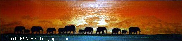 peinture d'un troupeau d'éléphant d'afrique
