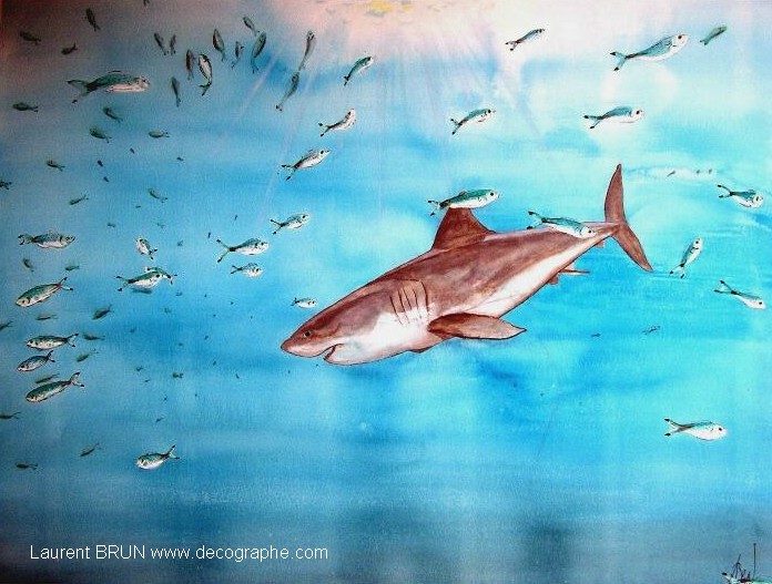 peinture d'un grand requin blanc