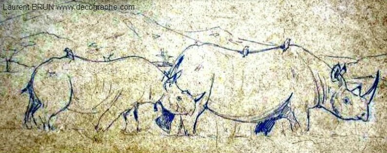 dessin d'un rhinocéros et de son petit